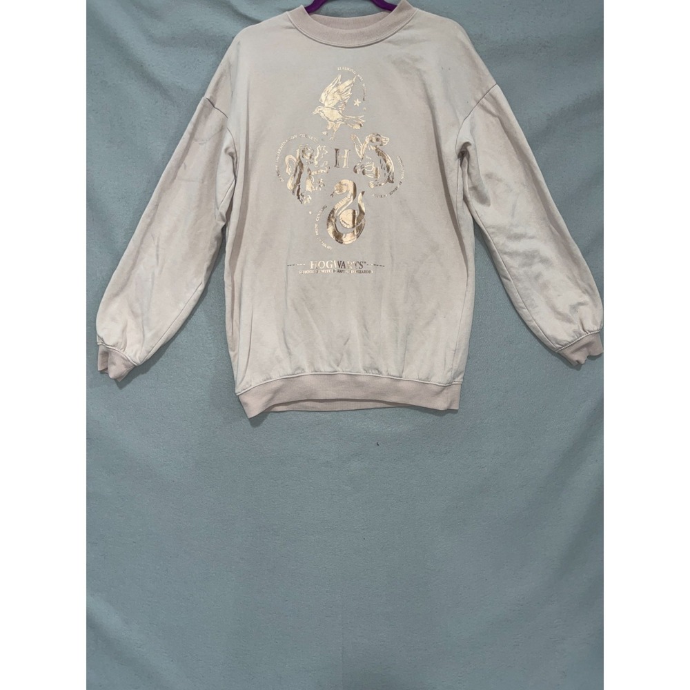 H&M Sweatshirt Girls 20 Girls Gold Metallic Harry Potter Hogwarts Graphic Fleece